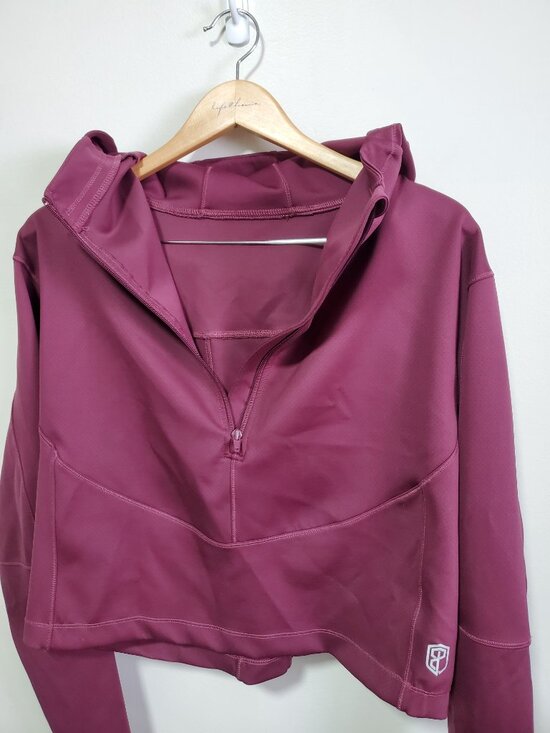 BORN PRIMITIVE Convertible Pullover Hoodie 1/2 Zip Cropped Sangria Women's XL - Picture 4 of 13